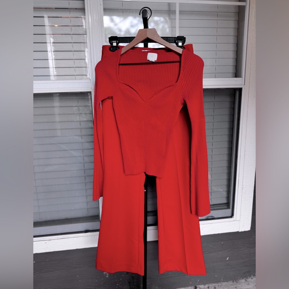 Women’s H&M Orange-Red Top (size medium) and Pants (size 10)